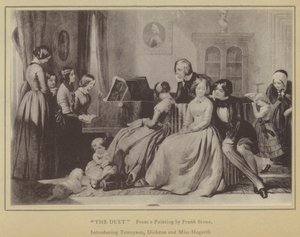 Duet, z obrazu Franka Stonea, představující Tennysona, Dickense a slečnu Hogarthovou (litho) od English School
