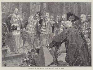 Der Herzog von York nimmt seinen Platz im House of Lords ein (Stich) von English School