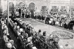Durbar v Rawul Pindi (rytina) (černobílá fotografie) od English School