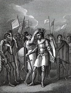 Hrabě z Richmondu zvolil krále po bitvě u Bosworthu, z „Dějiny Anglie“ od Davida Humea a Tobiase Smolletta, 1804 od English School