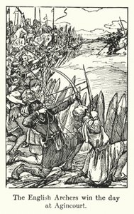 Angličtí lukostřelci vyhráli den v Agincourt (litho) od English School