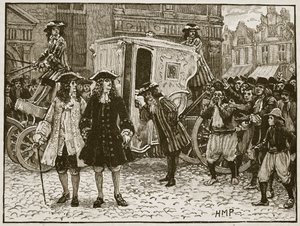 Anglický plnomocník uražený v ulicích Utrechtu, 1712, ilustrace z Cassells Illustrated History of England (sépiová fotografie) od English School