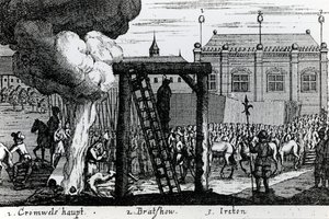 Poprava Olivera Cromwella, Johna Bradshawa a Henryho Iretona, kolem roku 1661 od English School