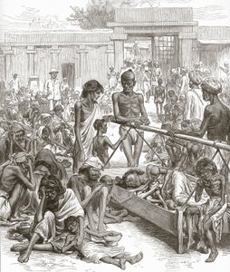 Hladomor v Indii: Domorodci čekající na pomoc v Bangalore, říjen 1877. od English School