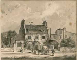 The Farthing Pie House, Londýn, původní kresba z roku 1820 (wc na papíře) od English School