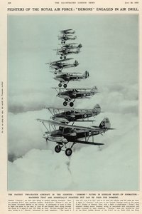Nejrychlejší dvoumístné letadlo v zemi: Démoni létající ve formaci vpravo nahoru z The Illustrated London News Royal Naval and Military Number, 20. července 1935 od English School