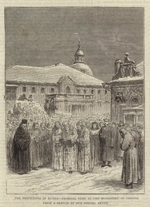 Slavnosti v Rusku, císařská návštěva kláštera Troitsa (rytina) od English School
