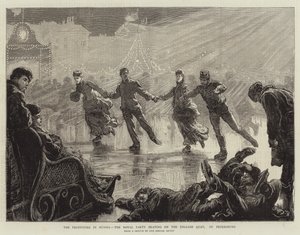 Slavnosti v Rusku, královská společnost bruslí na anglickém nábřeží v Petrohradě (rytina) od English School