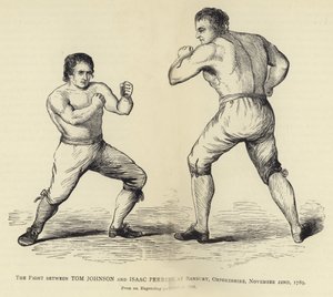 Boj mezi Tomem Johnsonem a Isaacem Perrinsem, v Banbury, Oxfordshire, 22. listopadu 1789, Z rytiny vydané v roce 1790 od English School