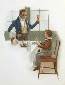 Přátelský číšník, ilustrace k Davidu Copperfieldovi (1850) od Charlese Dickense (1812-70) od English School