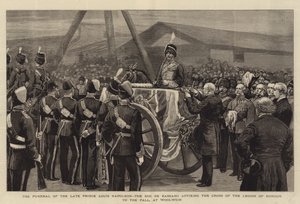 Pohřeb zesnulého prince Louise Napoleona, vévody de Bassano, připevnění Kříže Čestné legie k Pall, ve Woolwichi (rytina) od English School