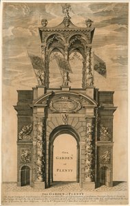 Zahrada hojnosti; Triumfální oblouk postavený ve Fleet Street, poblíž Whitefriars, Londýn od English School