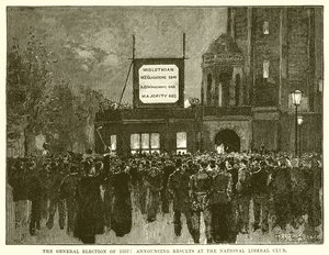 Všeobecné volby z roku 1892: Vyhlášení výsledků v Národním liberálním klubu od English School