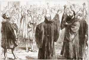 Ženevani přísahají, že se zřeknou romantismu, ilustrace z Historie protestantismu od Jamese Aitkena Wylie (1808-1890), hospoda. 1878 od English School