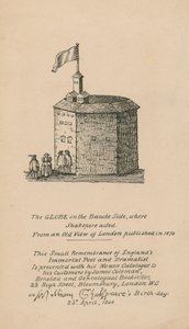 The Globe, Bankside, London, založený na starém pohledu na Londýn publikovaném v roce 1579 od English School