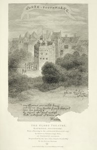 The Globe Theatre, Bankside, Southwark, podle kresby z Pennants London, poprvé publikováno 1793, vyryto Jamesem Stowem (asi 1770-s. 1820), publikováno 1812 od English School