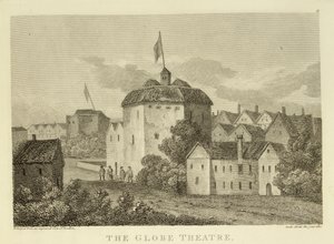 The Globe Theatre on the Bankside, jak se objevilo za vlády Jakuba I. (1566-1625), po rytině kolem roku 1612, publikované 1810 od English School