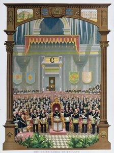 Velká lóže Anglie hlasuje o blahopřejném jubilejním proslovu Jejímu Veličenstvu královně Viktorii v Albert Hall, Londýn, 13. června 1887 od English School