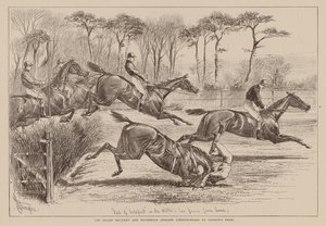 Velká vojenská a hospodářská brigáda Steeplechase v Sandown Parku (rytina) od English School