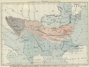 Grafická mapa Bulharska, východní Roumelie, Turecké říše v Evropě