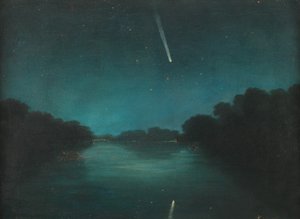Velká kometa z roku 1861 při pohledu z mostu Staines, Middlesex (olej na zinku)