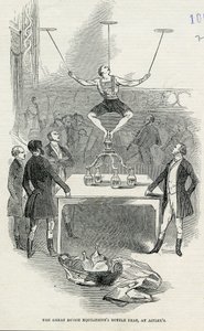The Great Dutch Equilibrists Bottle Feat at Astleys, ilustrace převzata z ilustrovaných London News, 1846 od English School