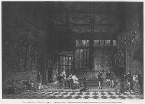 Velký sál, Speke Hall, Lancashire (litho) od English School