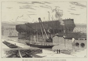 Velká italská citadela – loď Lepanto, připravená ke spuštění v Leghornu (rytina) od English School