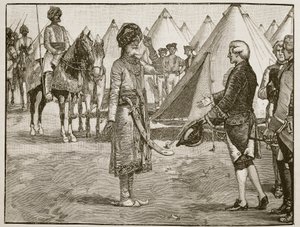 Velký Mogul vjíždí do anglického tábora, 1765, ilustrace z Cassells Illustrated History of England (sépiová fotografie) od English School