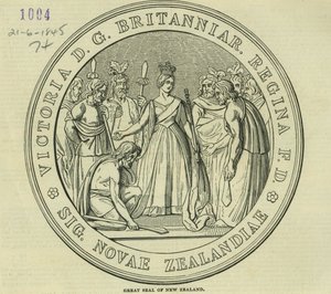 Velká pečeť Nového Zélandu, z The Illustrated London News, 21. června 1845 od English School