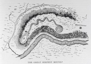 The Great Serpent Mound, near Locust Grove, Ohio, 2. století př. n. l., z knihy "Narrative and Critical History of America", vydané v roce 1889. od English School