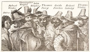 The Gunpowder Plot Conspirators, po rytině z roku 1606 od English School