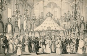 Místnosti na Hanover Square, kde si královna Viktorie soukromě prohlédla veletrh na pomoc cizincům v nouzi, který se konal 19. června 1833. od English School