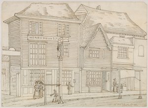 The Hare and Hounds, Islington, strženi v roce 1840 (inkoust na papíře) od English School
