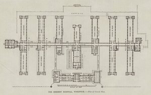 The Herbert Hospital, Woolwich, Plán přízemí (rytina) od English School