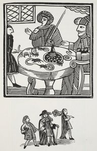 Historie sira Richarda Whittingtona, třikrát primátora Londýna, ilustrace z Chap-books of the Eighteenth Century od Johna Ashtona, pub. 1882 od English School