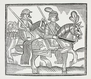 Historie života a smrti onoho vznešeného rytíře sira Bevise ze Southamptonu, ilustrace z Chap-books of the Eighteenth Century od Johna Ashtona, hospoda. 1882 od English School