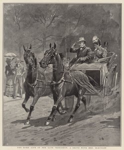 The Home Life of the Late President, a drive with Mrs McKinley (litografie) od English School