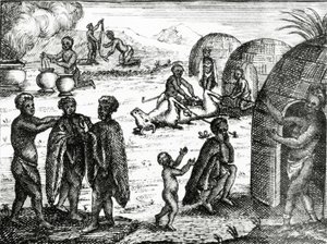 Hottentoti zbožňují určitý hmyz, ilustrace z „Současného stavu mysu Dobré naděje“ od Petera Kolba, vydaného v roce 1731 od English School