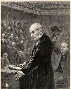 Dolní sněmovna, 13. února 1893: William Ewart Gladstone, liberální ministerský předseda, představuje druhý zákon o domově vládě. od English School