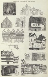 The Houses and Shops of Old London (rytina) od English School