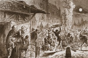 Obrazoborci v Basileji pálí obrazy a idoly, ilustrace z Historie protestantismu od Jamese Aitkena Wylie (1808-1890), hospoda. 1878 od English School