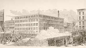 Incident na Second Avenue během newyorských návrhových nepokojů v červenci 1863 (litho) od English School