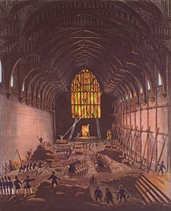 Interiér Westminster Hall, 1834 (barevná rytina) od English School