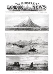 Ostrov Krakatoa, přední strana obálky The Illustrated London News, 8. září 1883 od English School