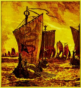 The Keels of the Northmen, ilustrace k Historii Anglie od H. O. Arnolda-Forstera, publikovaná v roce 1897 (digitálně vylepšený obrázek) od English School