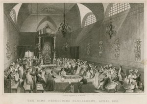 Král prorokuje parlament ve Sněmovně lordů, duben 1831 od English School
