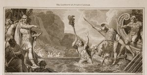 The Landing of Julius Caesar, ilustrace od Davida Humese Historie Anglie, pub. od R. Bowyera, Londýn, 1812 od English School