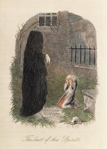 Poslední z duchů, ilustrace k Vánoční koledě od Charlese Dickense (1812-70) 1843 (barevná rytina) od English School