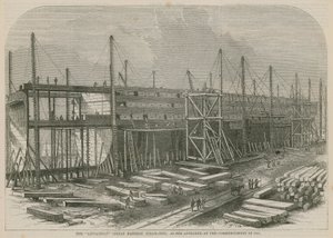 Parní loď Leviathan (Great Eastern), jak se objevila na začátku roku 1855 od English School